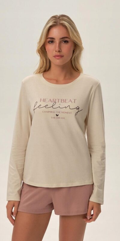 PIŻAMA DAMSKA HENDERSON BAWEŁNA KRÓTKIE SPODENKI FREJA 41868 BEŻ RÓŻ