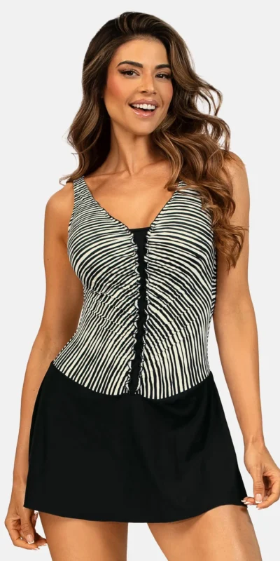 STRÓJ KĄPIELOWY FEBA SUKIENKA F33A/932/26 CZARNE PASKI